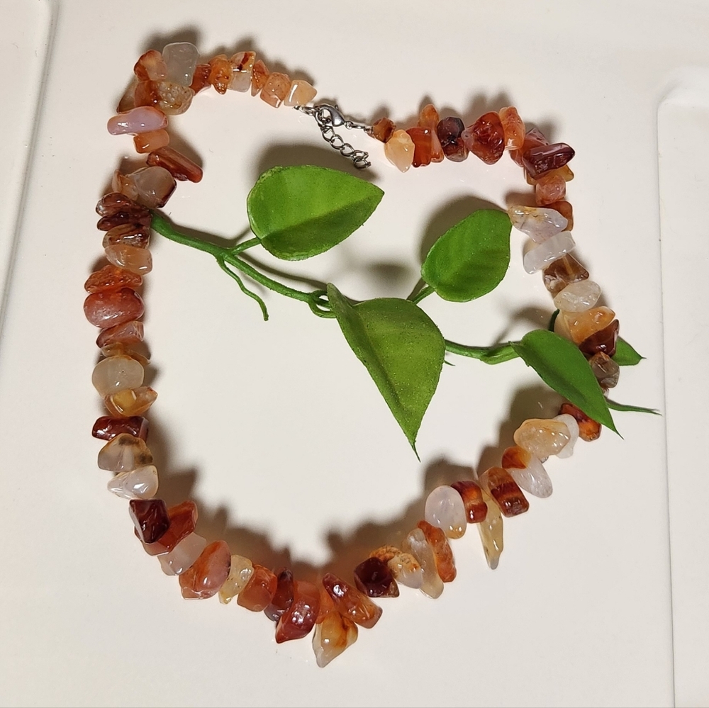 Chunky Carnelian Stone Necklace Vintage 1980's Handmade - Picture 6 of 7